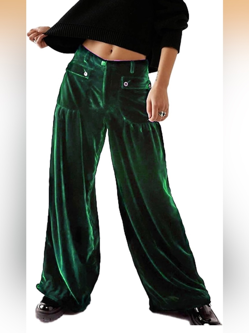 HALARA Wide-Leg Velvet Pants in Emerald Green